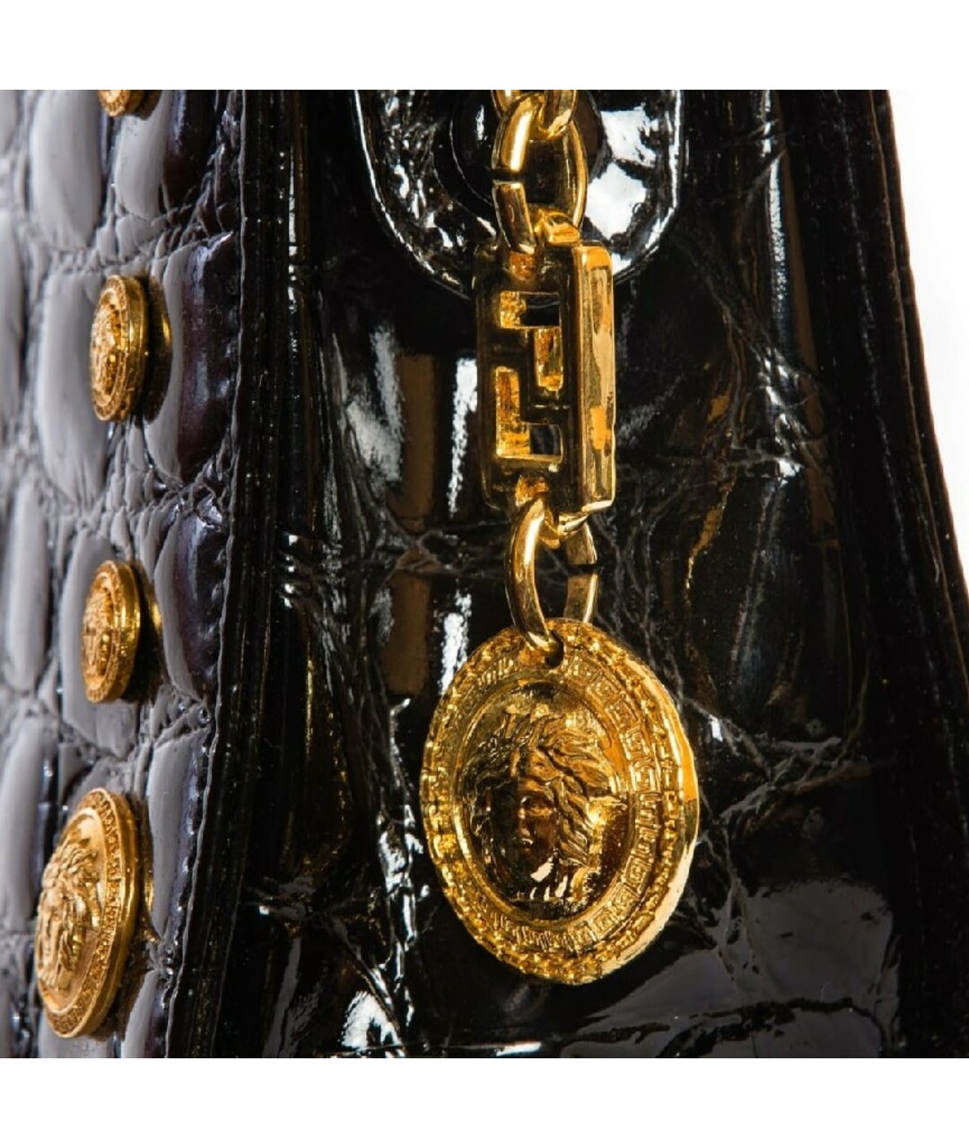 VERSACE VINTAGE Черная кожаная сумка тоут, фото 3