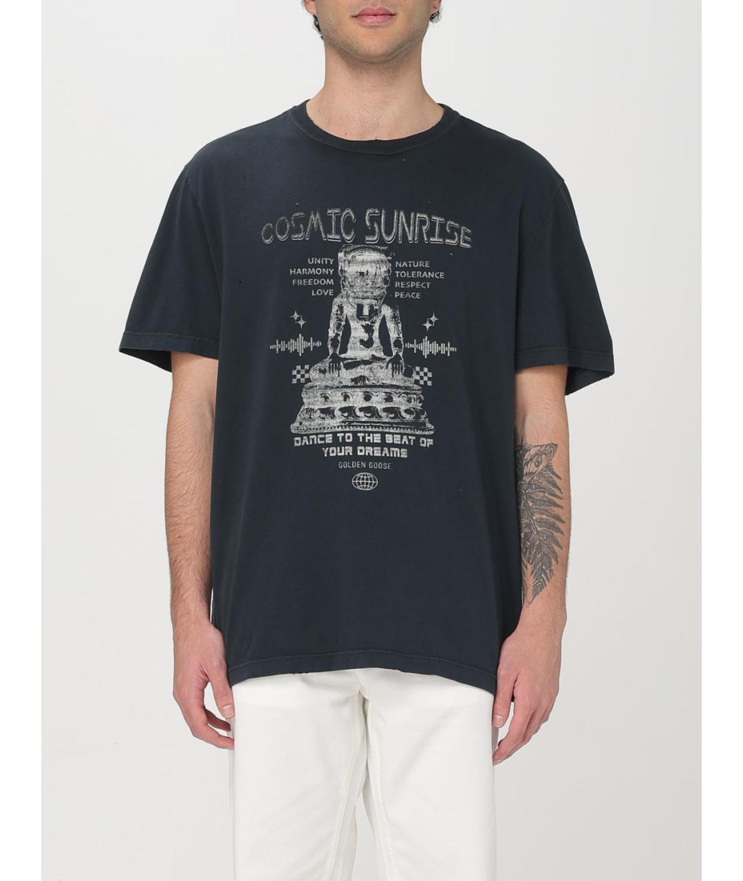 GOLDEN GOOSE DELUXE BRAND Черная хлопковая футболка, фото 2