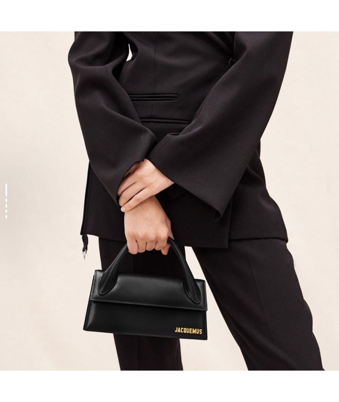JACQUEMUS Черная кожаная сумка с короткими ручками, фото 4