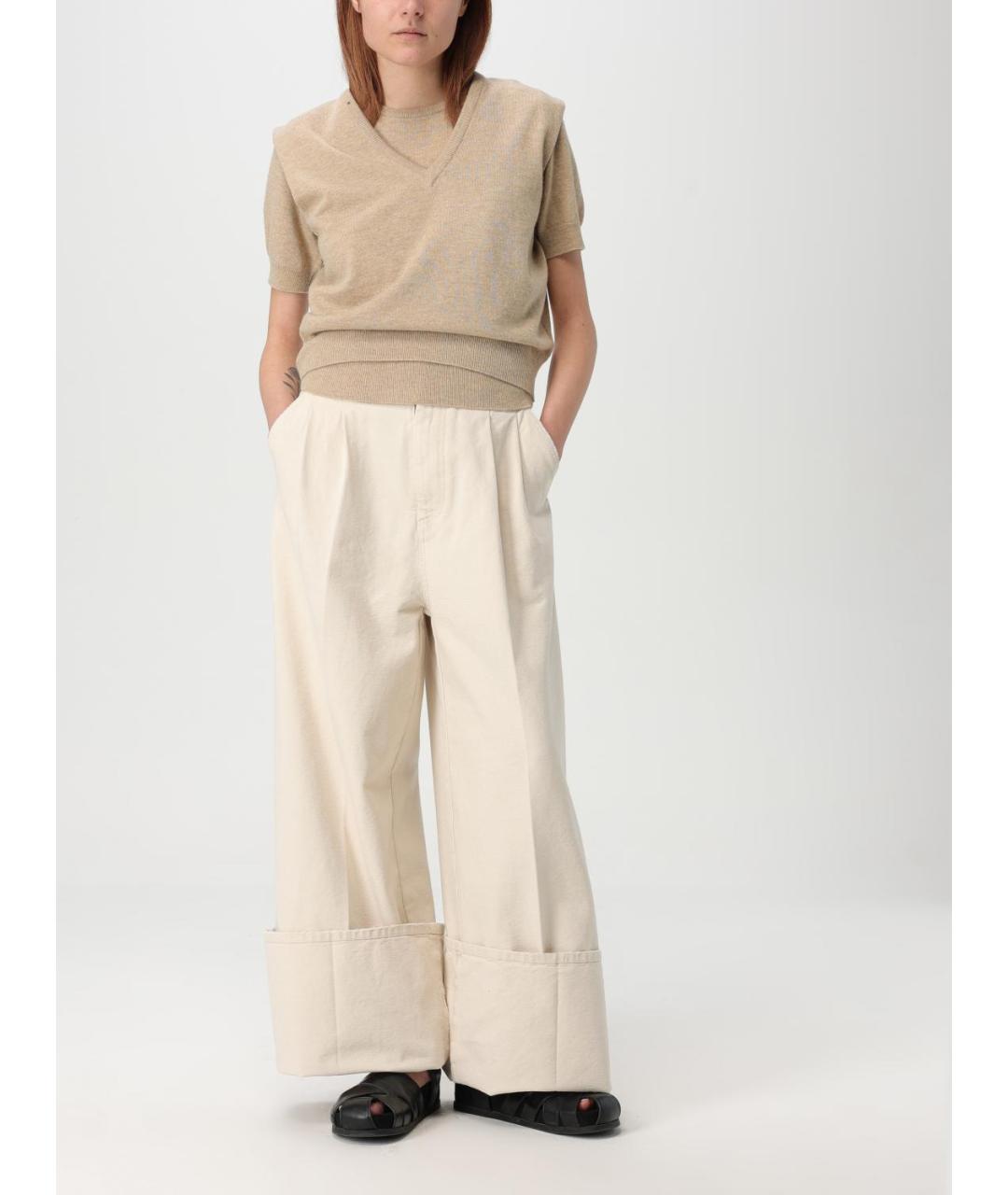 MAISON MARGIELA Бежевые хлопковые прямые брюки, фото 3