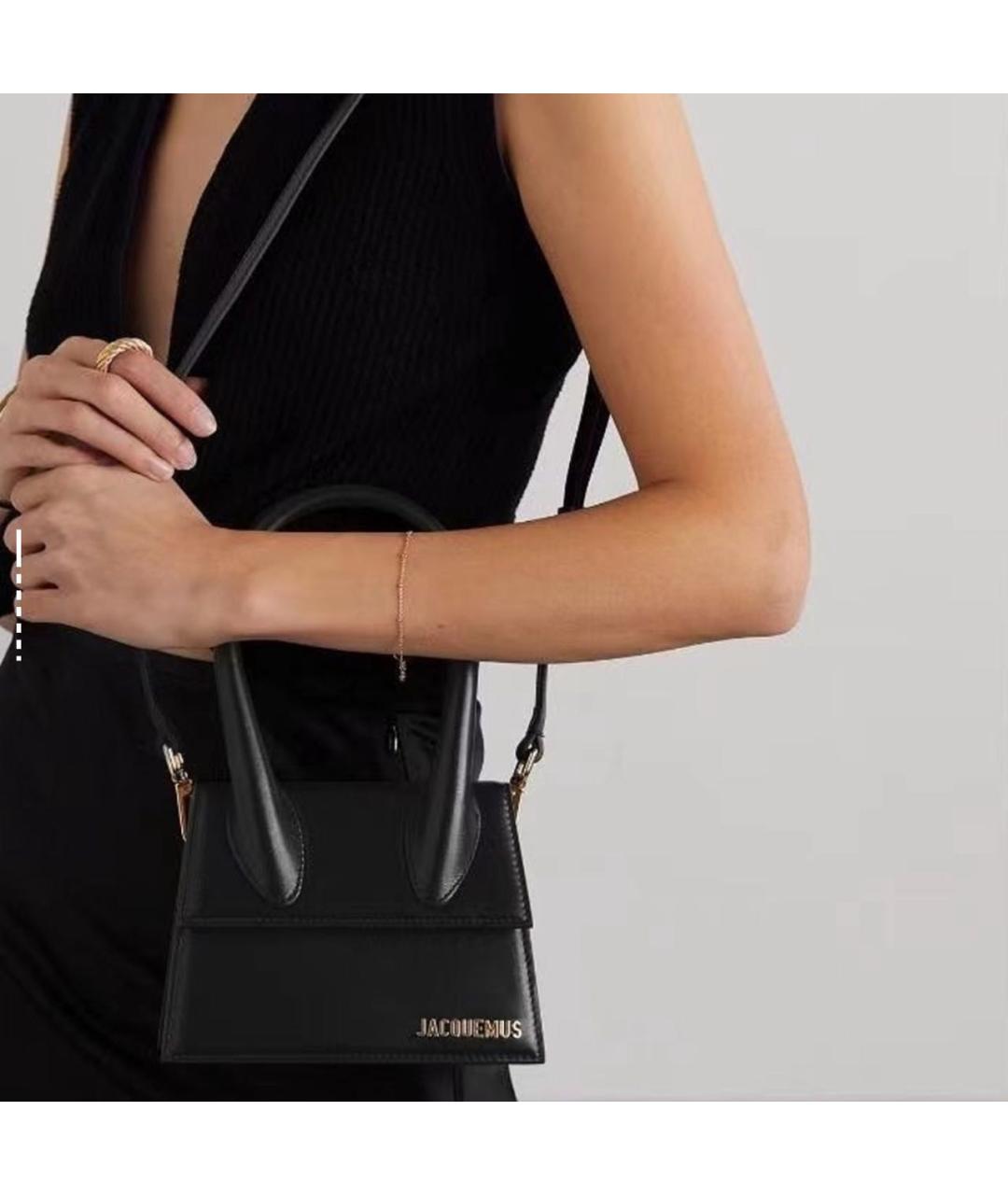JACQUEMUS Черная кожаная сумка с короткими ручками, фото 5