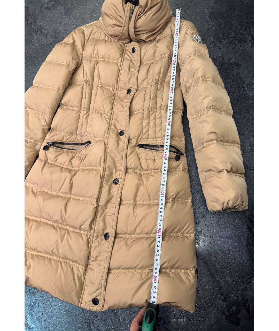 MONCLER Бежевый полиэстеровый пуховик, фото 7