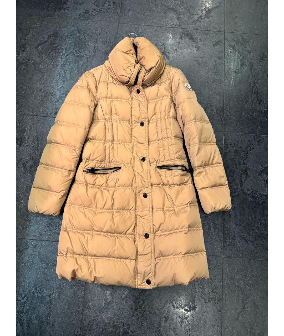 MONCLER Бежевый полиэстеровый пуховик, фото 9