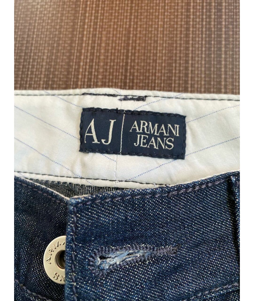 ARMANI JEANS Темно-синие хлопко-леновые прямые джинсы, фото 2