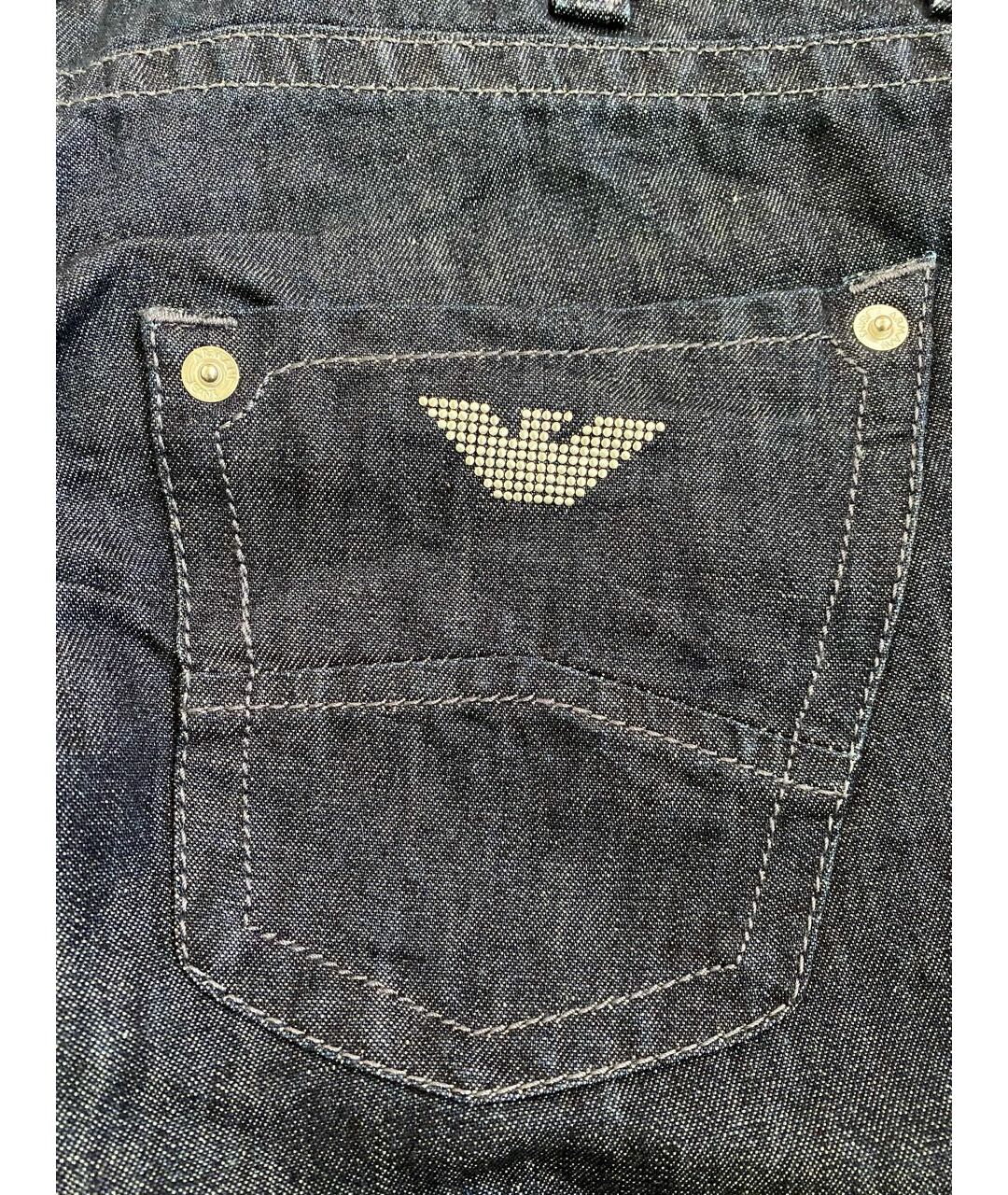 ARMANI JEANS Темно-синие хлопко-леновые прямые джинсы, фото 7