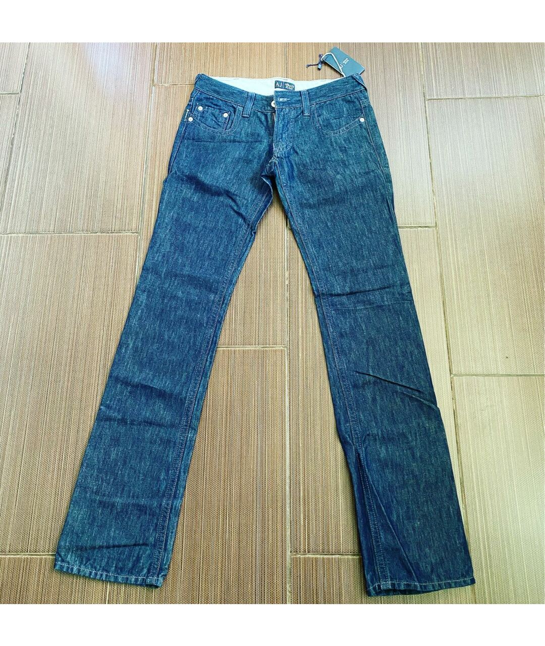ARMANI JEANS Темно-синие хлопко-леновые прямые джинсы, фото 9