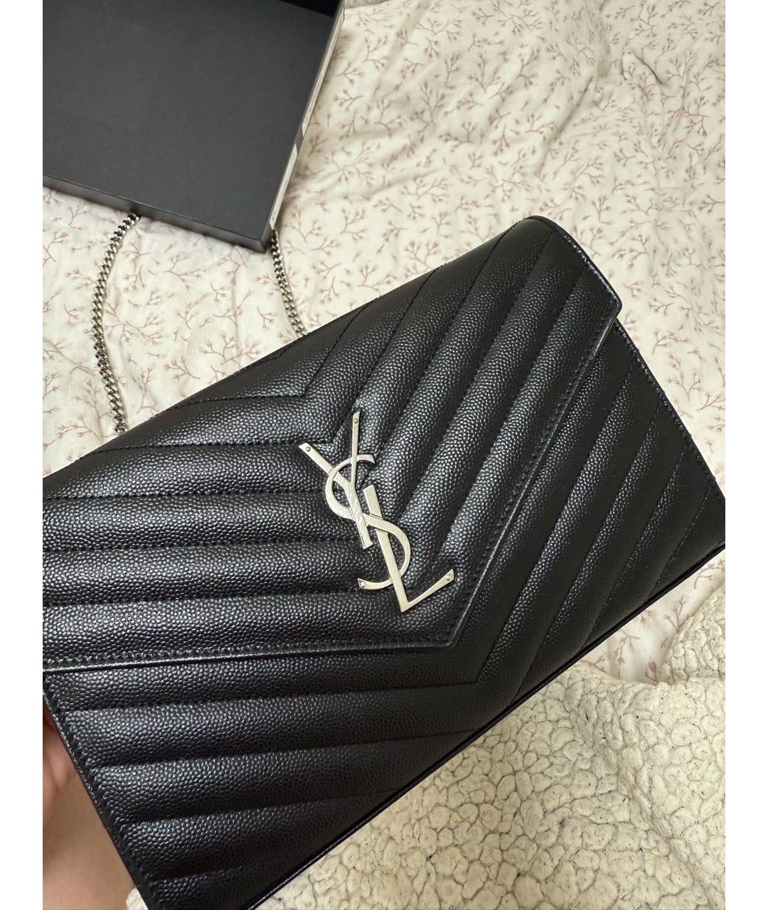 SAINT LAURENT Черная кожаная сумка через плечо, фото 2
