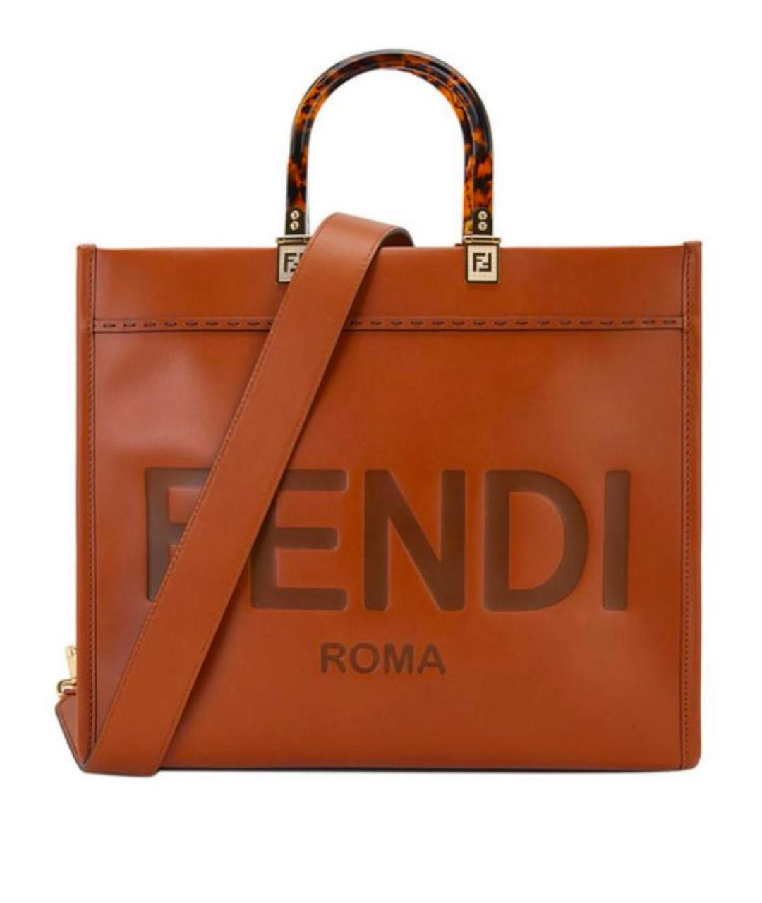 FENDI Коричневая кожаная сумка тоут, фото 4
