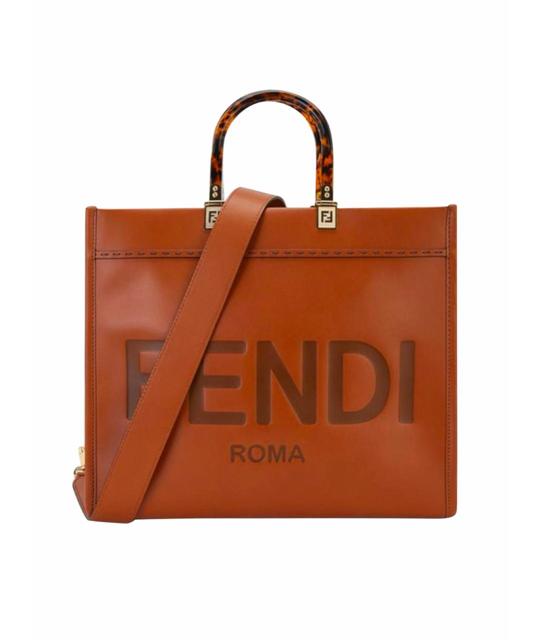 FENDI Коричневая кожаная сумка тоут, фото 1