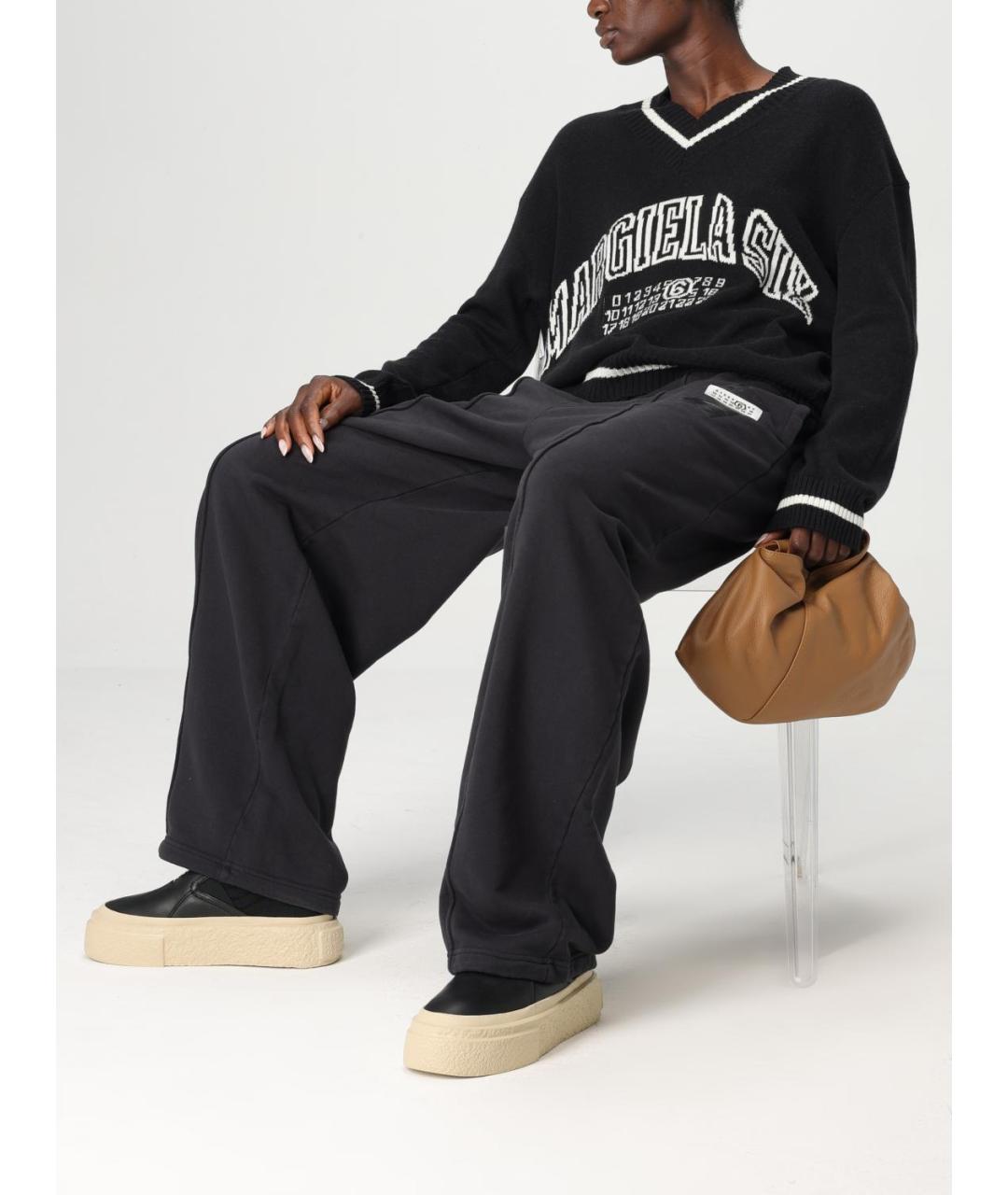 MM6 MAISON MARGIELA Черные хлопковые прямые брюки, фото 3
