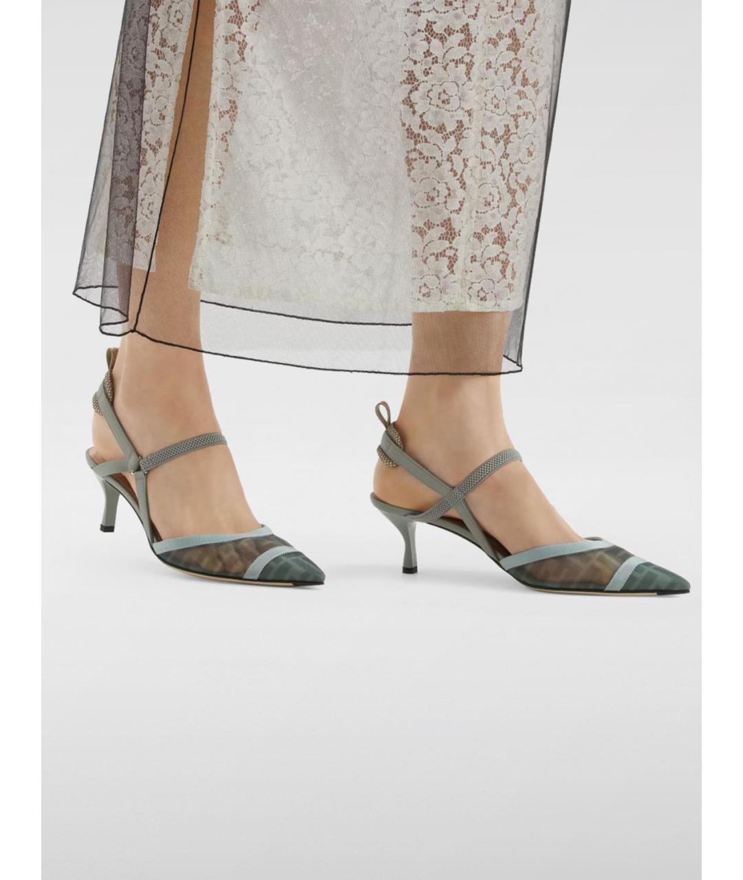FENDI Зеленые текстильные туфли, фото 2