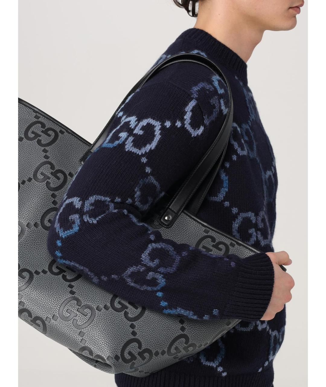 GUCCI Черная кожаная сумка тоут, фото 2