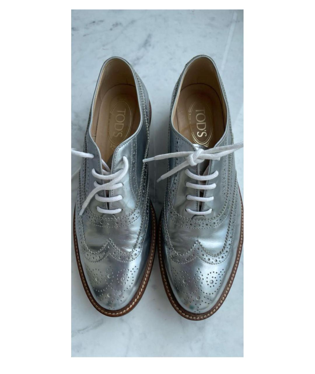 TOD'S Серебряные кожаные брогги и оксфорды, фото 2