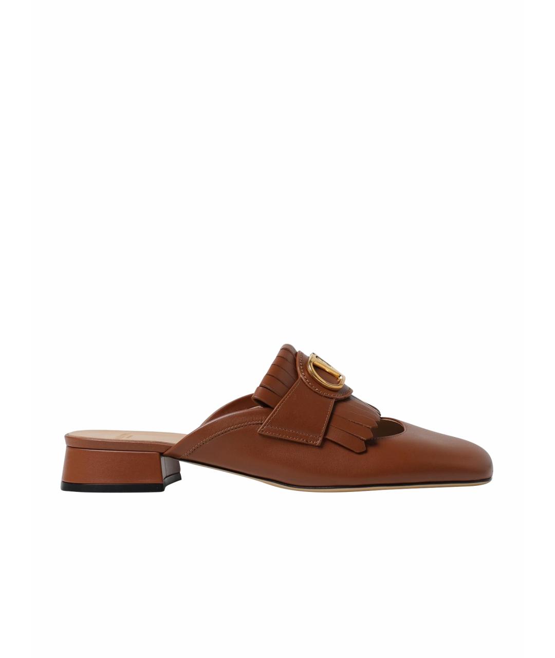 VALENTINO Коричневые кожаные мюли, фото 1