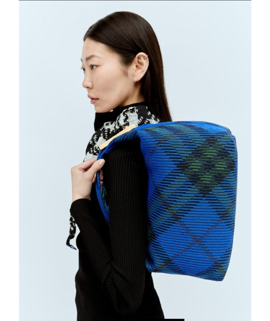 BURBERRY Темно-синяя тканевая сумка с короткими ручками, фото 5