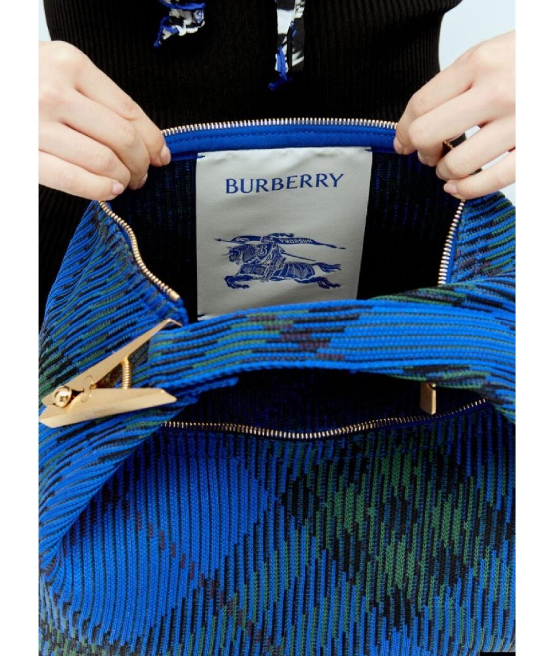 BURBERRY Темно-синяя тканевая сумка с короткими ручками, фото 4