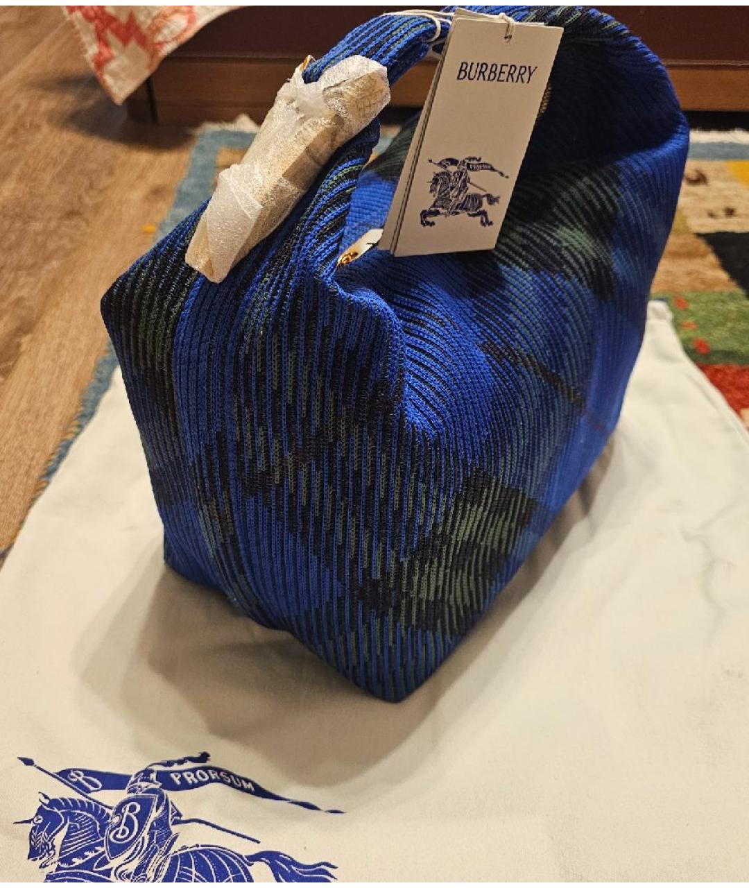 BURBERRY Темно-синяя тканевая сумка с короткими ручками, фото 2
