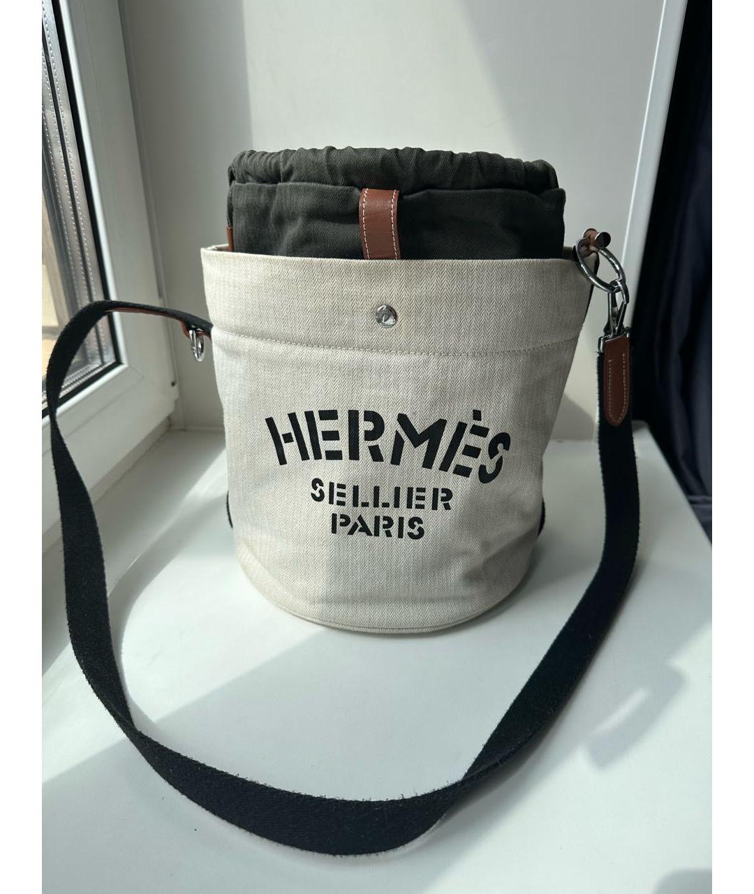 HERMES Бежевая тканевая сумка через плечо, фото 7