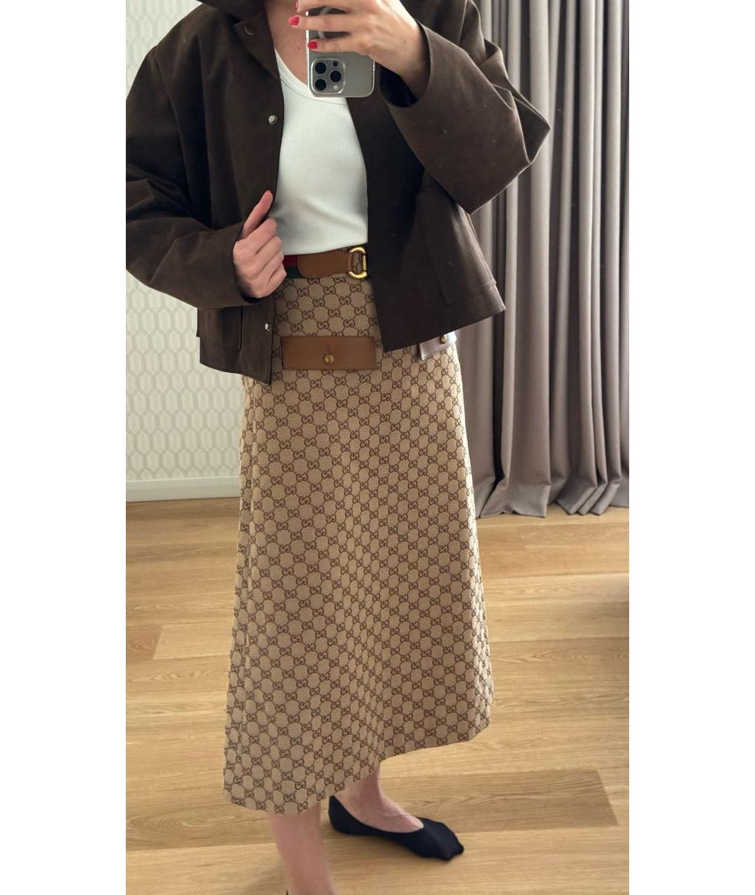 GUCCI Коричневая шерстяная юбка миди, фото 5