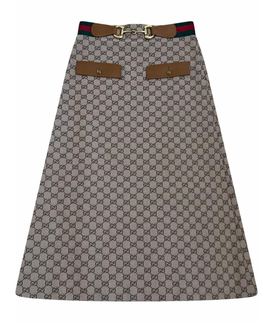 GUCCI Коричневая шерстяная юбка миди, фото 1