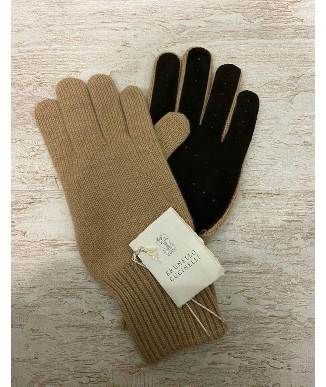 BRUNELLO CUCINELLI Горчичные кашемировые перчатки, фото 6