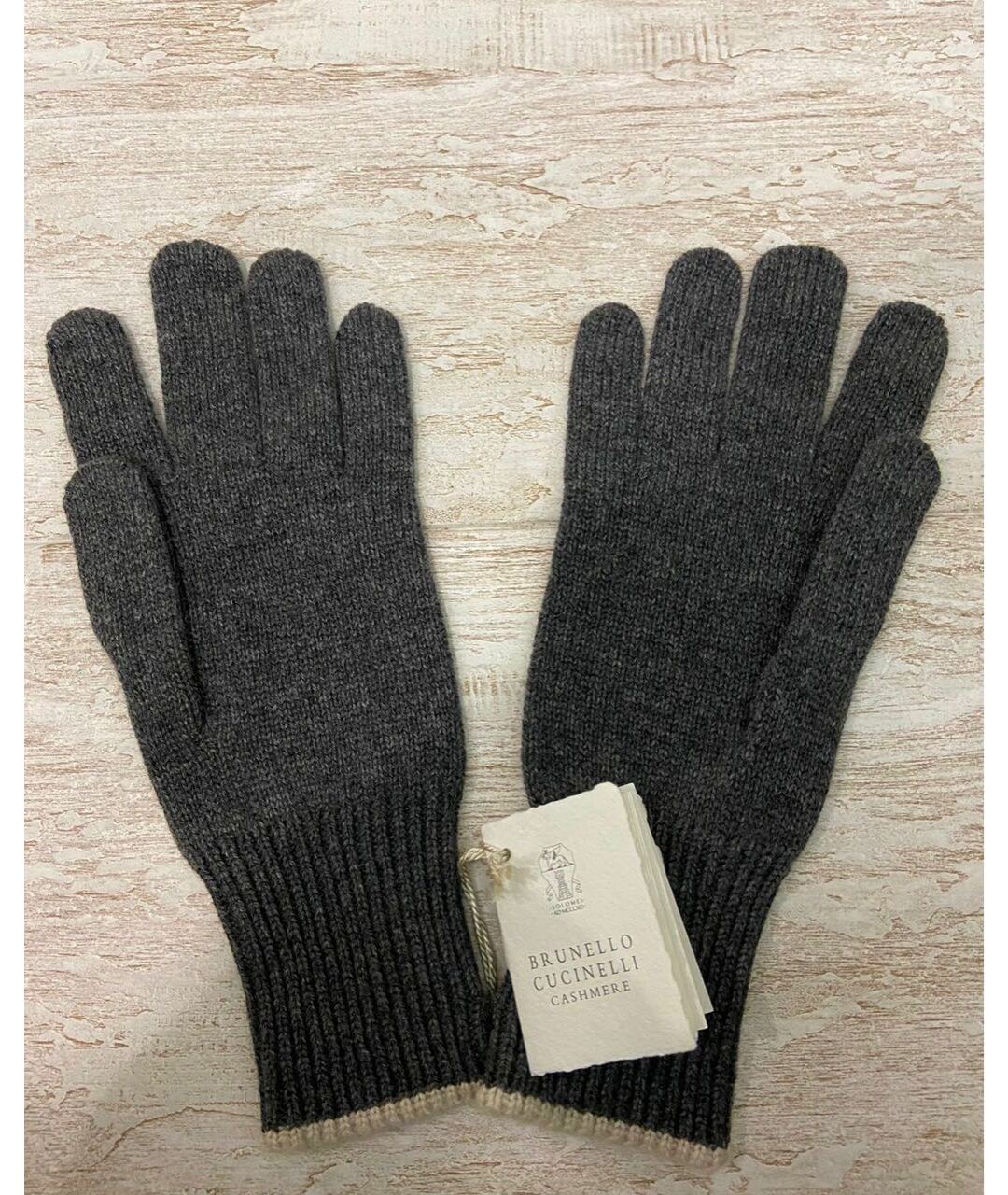 BRUNELLO CUCINELLI Серые кашемировые перчатки, фото 4