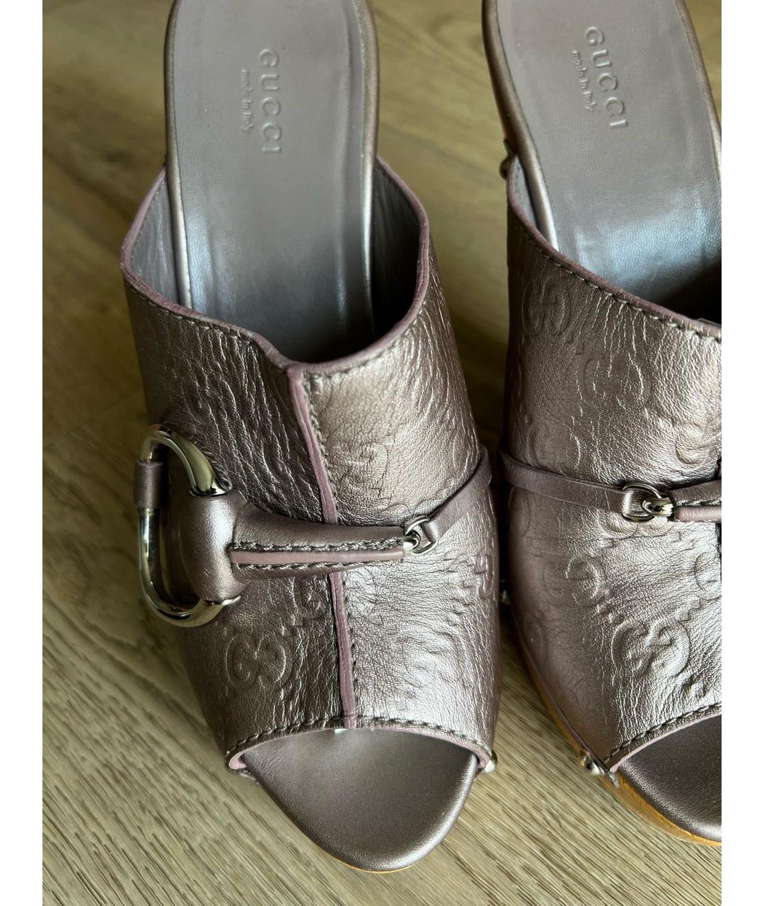 GUCCI Серебряные кожаные сабо, фото 3
