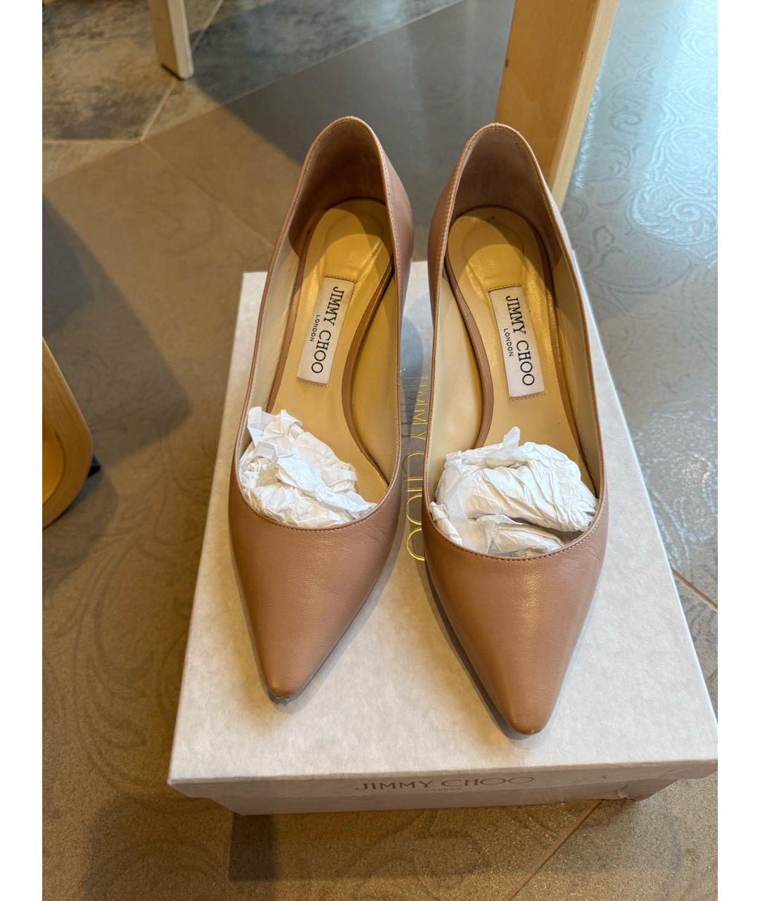 JIMMY CHOO Бежевые кожаные туфли, фото 3