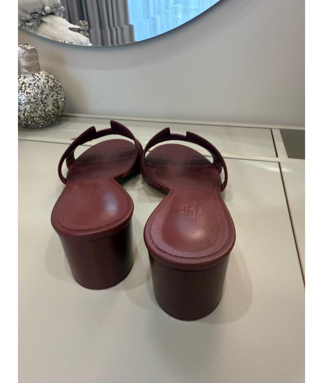 HERMES Бордовые кожаные мюли, фото 3