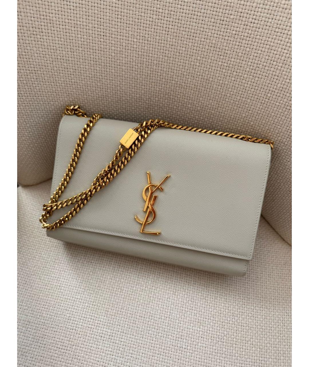 SAINT LAURENT Бежевая кожаная сумка через плечо, фото 5