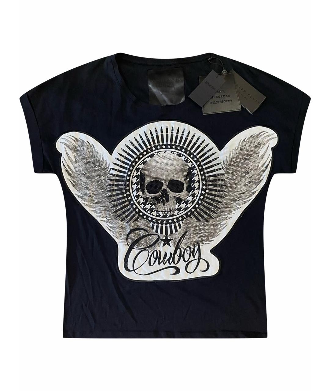 PHILIPP PLEIN Черная хлопко-эластановая футболка, фото 1