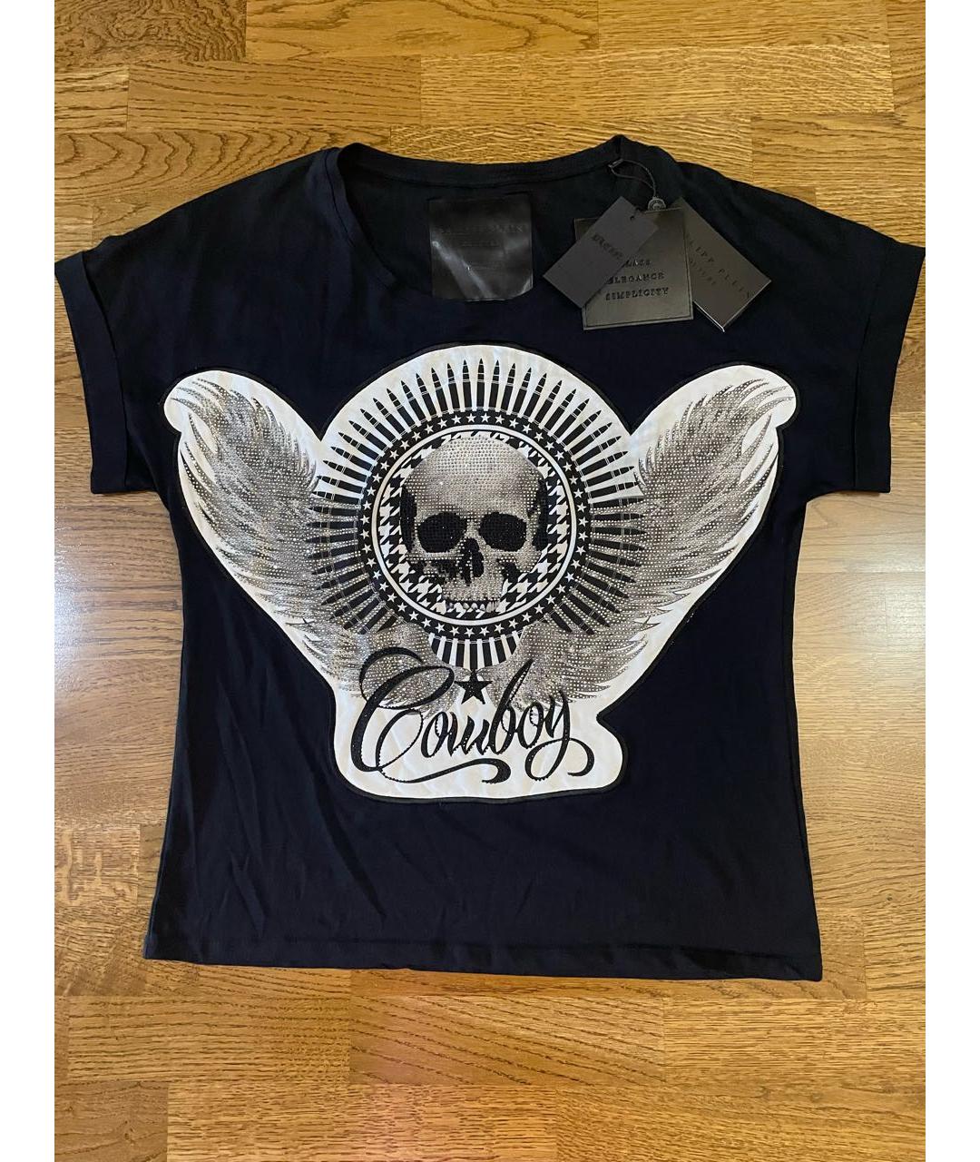 PHILIPP PLEIN Черная хлопко-эластановая футболка, фото 6