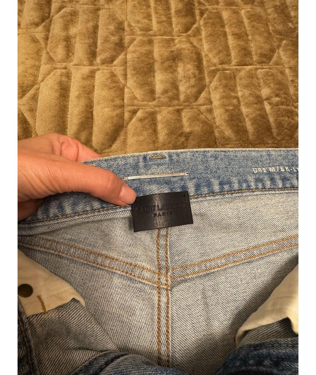 SAINT LAURENT Голубые хлопко-эластановые прямые джинсы, фото 3