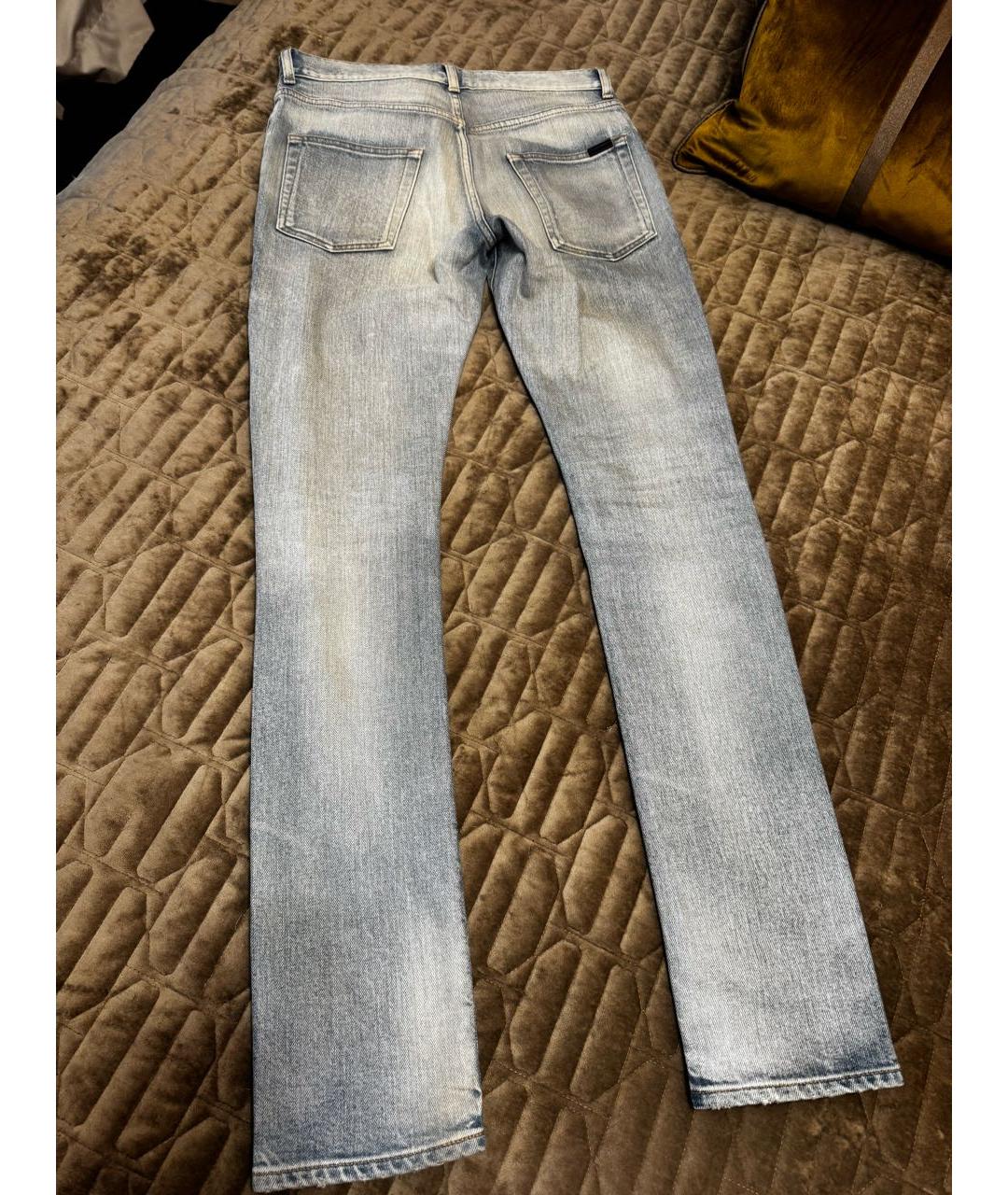 SAINT LAURENT Голубые хлопко-эластановые прямые джинсы, фото 2