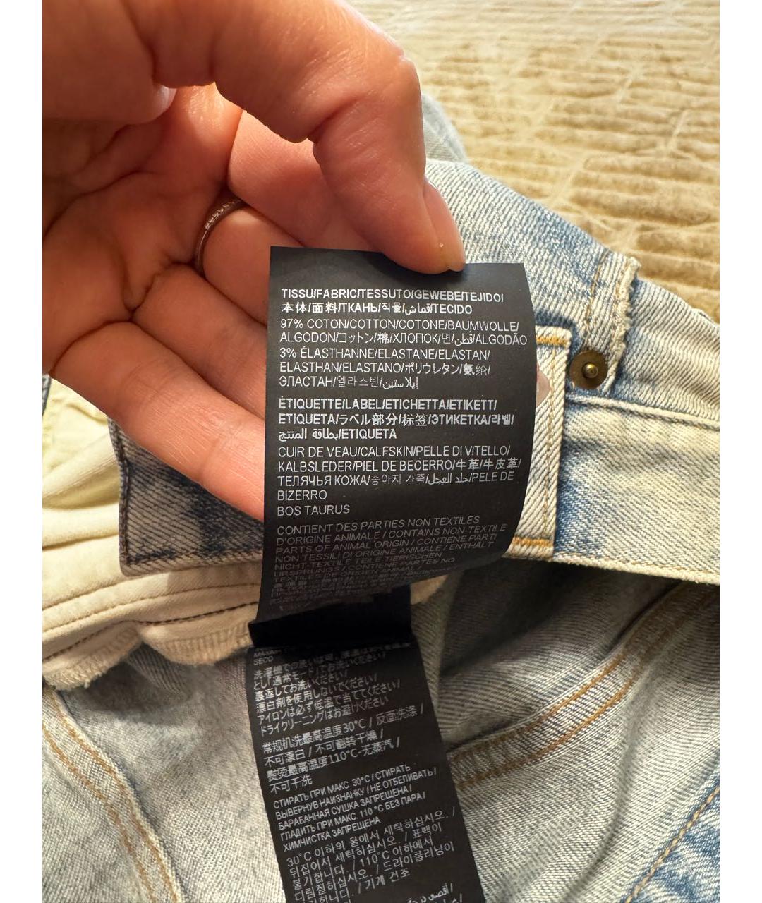 SAINT LAURENT Голубые хлопко-эластановые прямые джинсы, фото 8