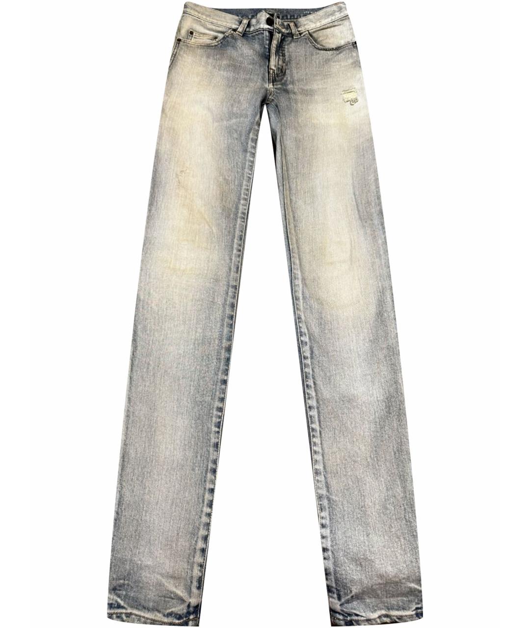 SAINT LAURENT Голубые хлопко-эластановые прямые джинсы, фото 1