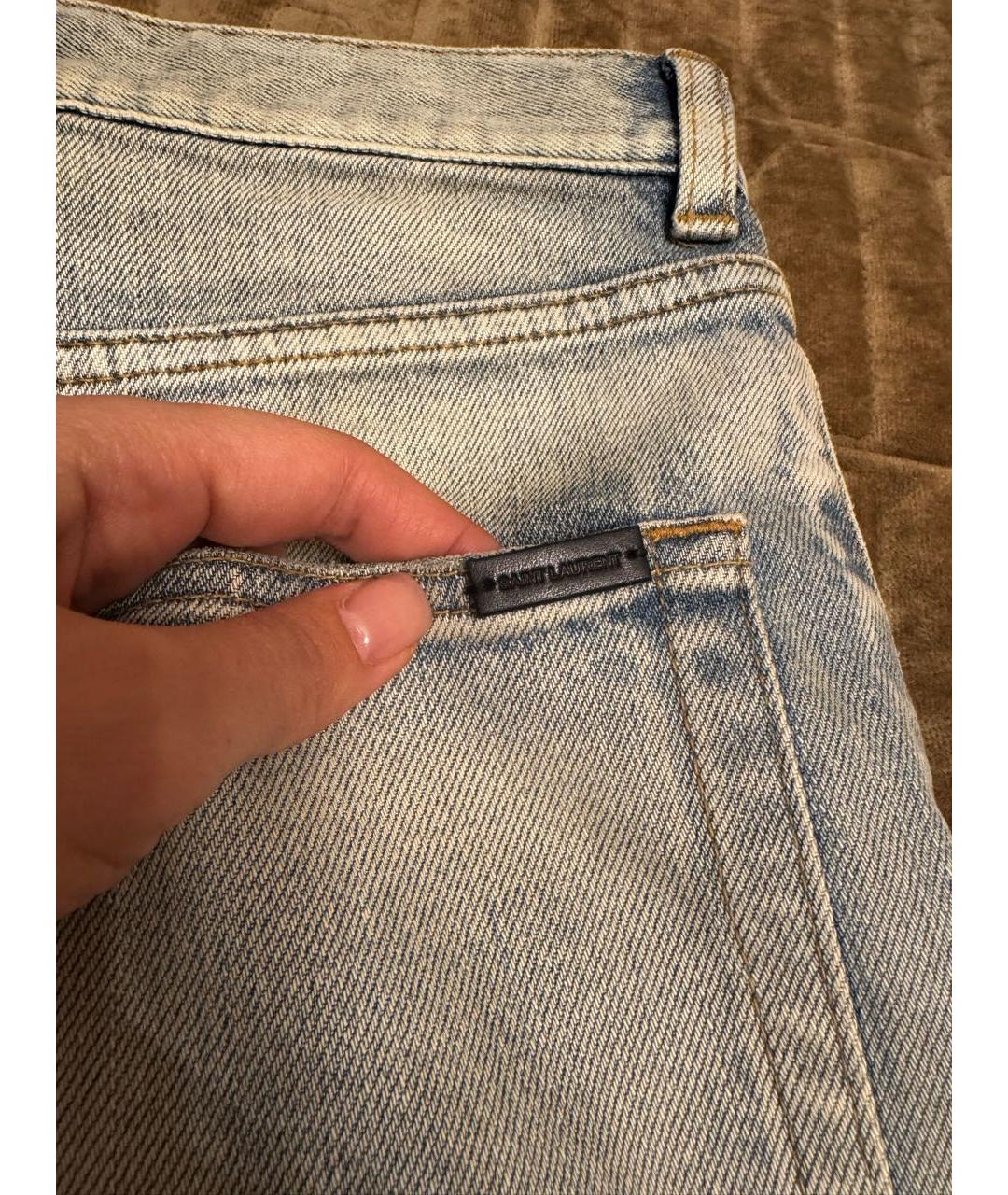 SAINT LAURENT Голубые хлопко-эластановые прямые джинсы, фото 4