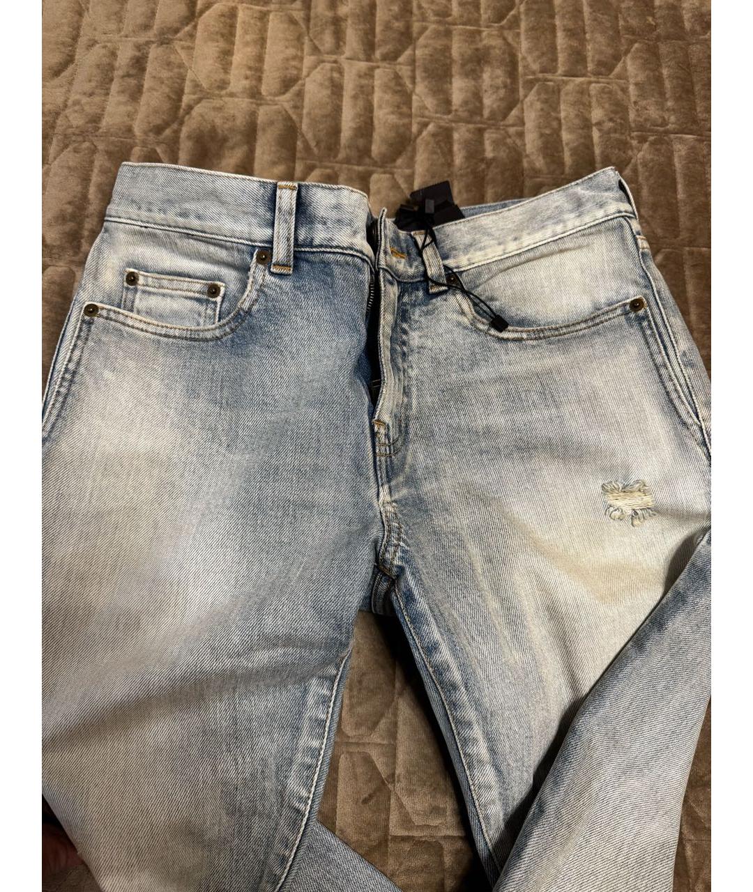 SAINT LAURENT Голубые хлопко-эластановые прямые джинсы, фото 6