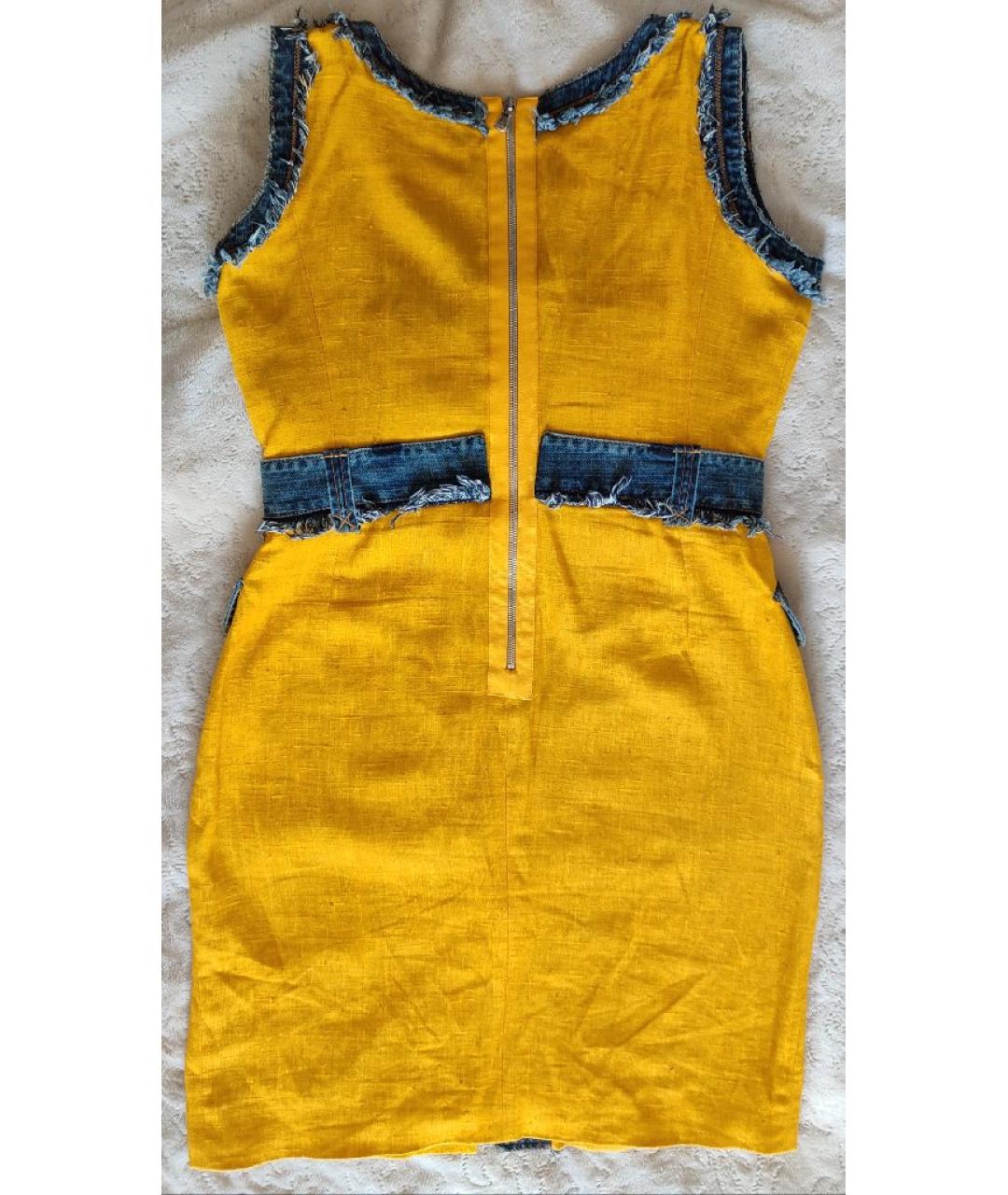 DOLCE&GABBANA Желтое льняное повседневное платье, фото 2