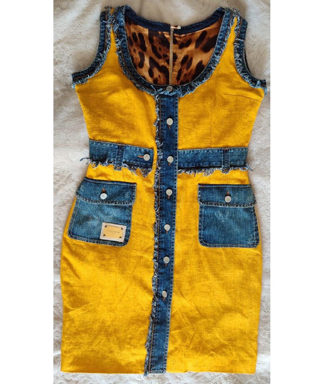 DOLCE&GABBANA Желтое льняное повседневное платье, фото 9