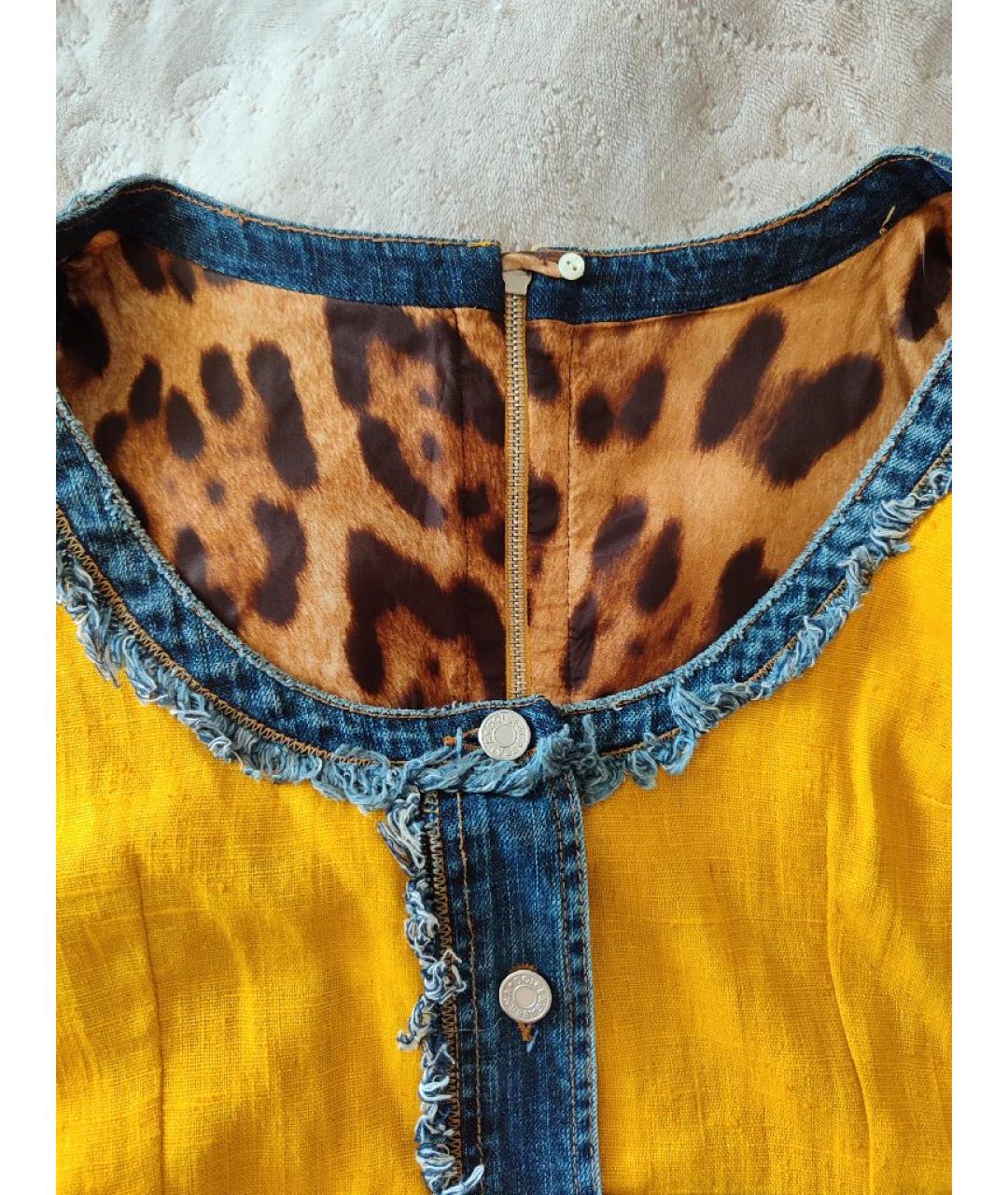 DOLCE&GABBANA Желтое льняное повседневное платье, фото 3