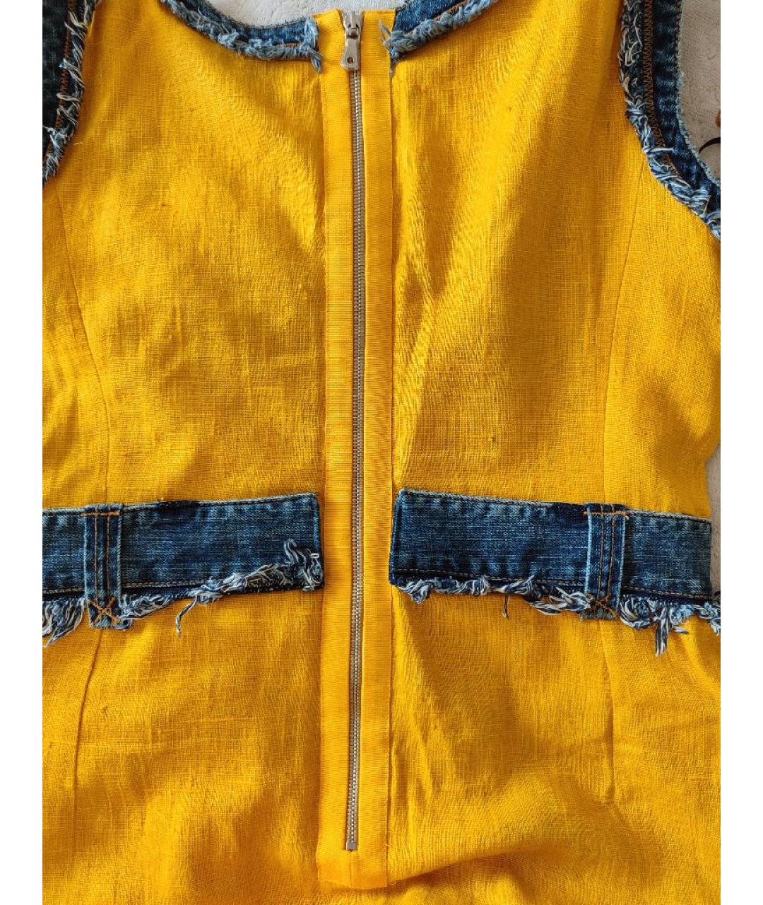 DOLCE&GABBANA Желтое льняное повседневное платье, фото 4