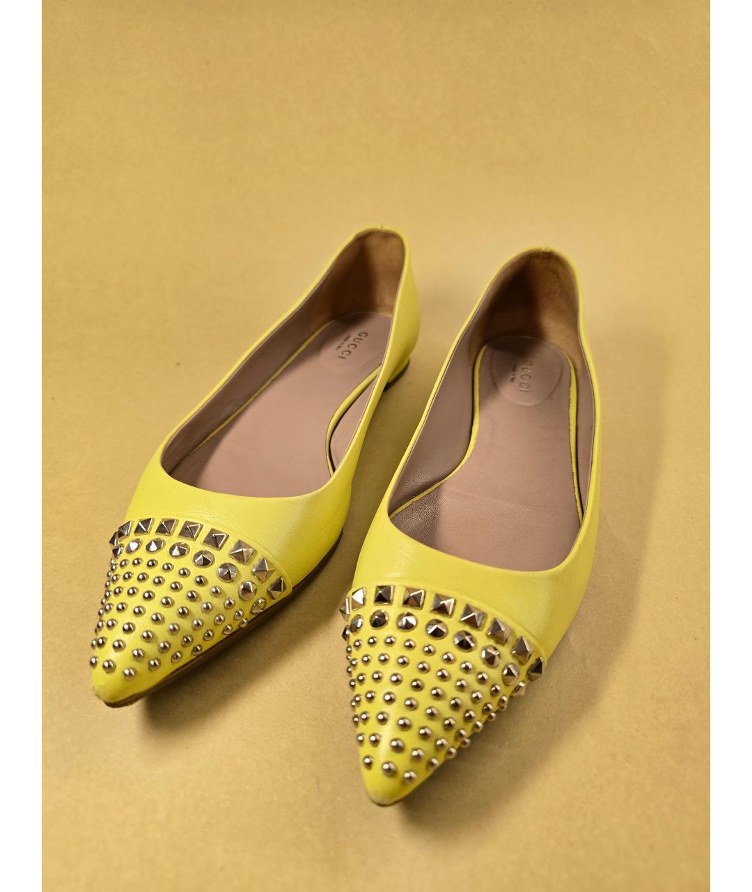 GUCCI Желтые кожаные балетки, фото 3