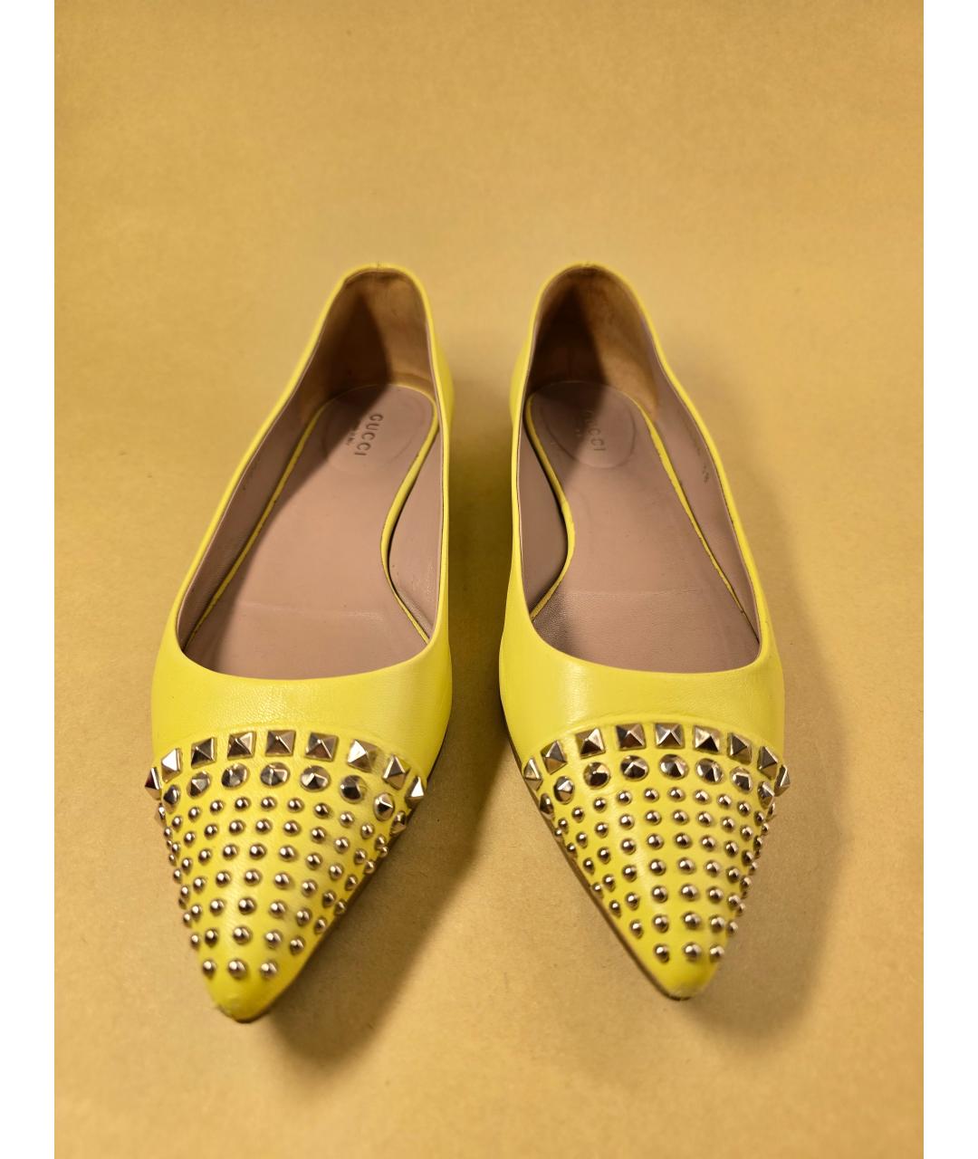 GUCCI Желтые кожаные балетки, фото 2