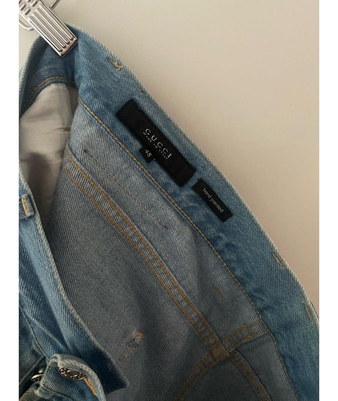 GUCCI Голубые хлопковые прямые джинсы, фото 4