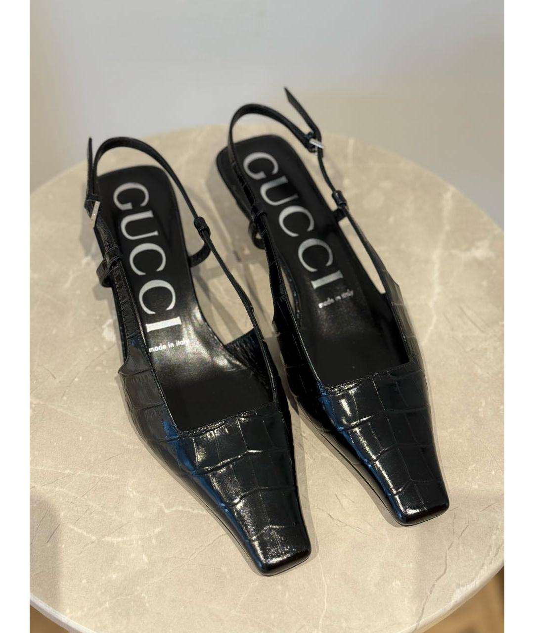 GUCCI Черные кожаные лодочки на низком каблуке, фото 2