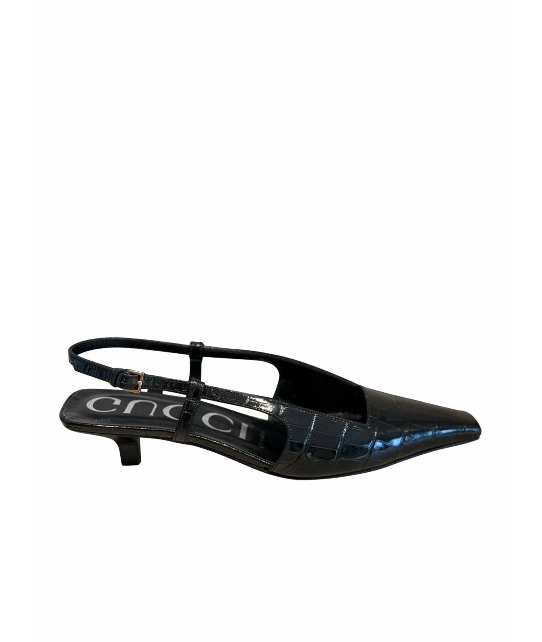 GUCCI Черные кожаные лодочки на низком каблуке, фото 1