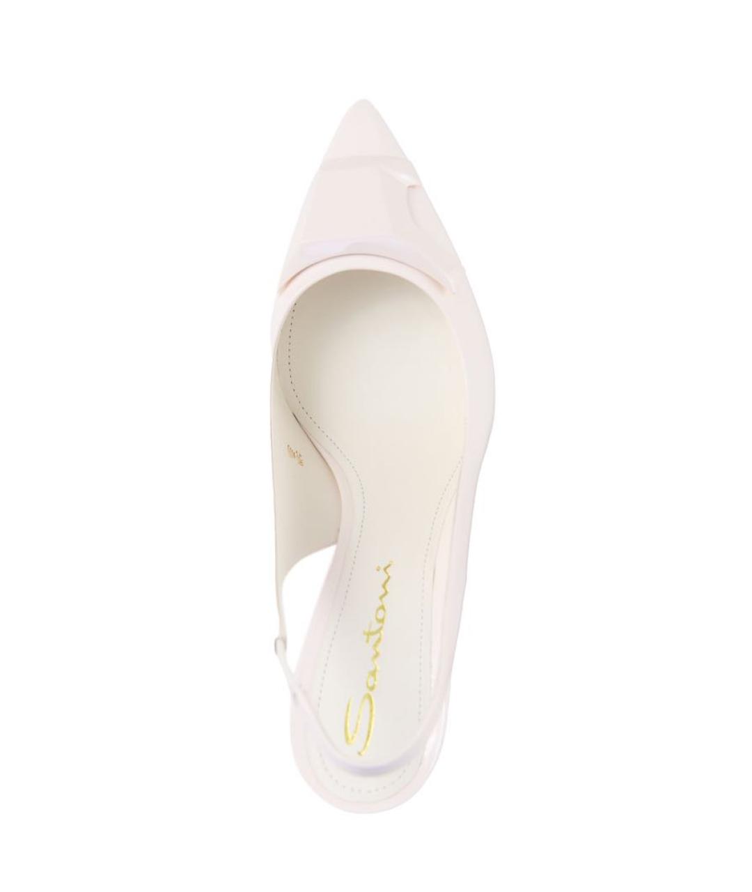 SANTONI Белые лодочки на низком каблуке из лакированной кожи, фото 4