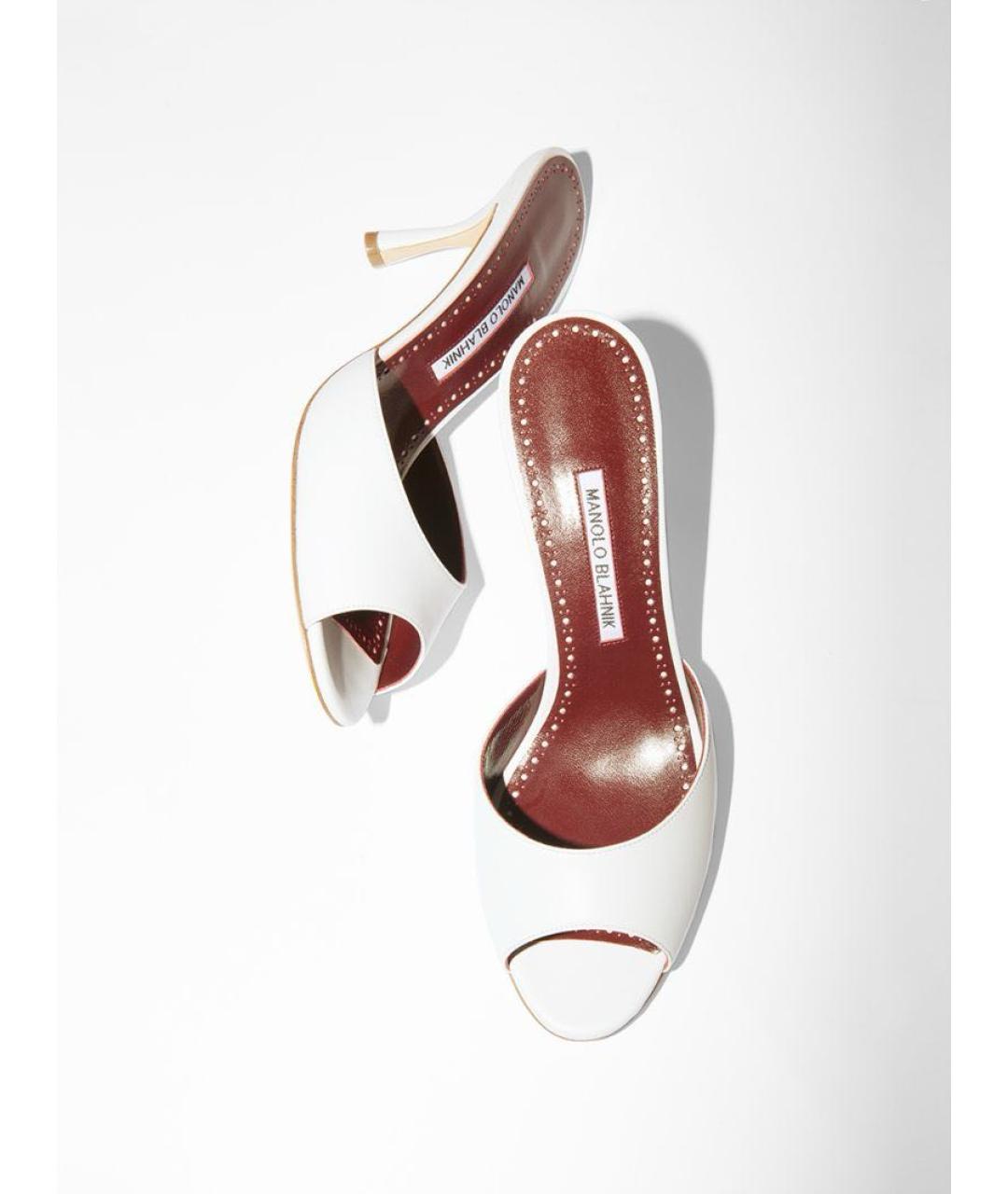 MANOLO BLAHNIK Белые кожаные мюли, фото 5