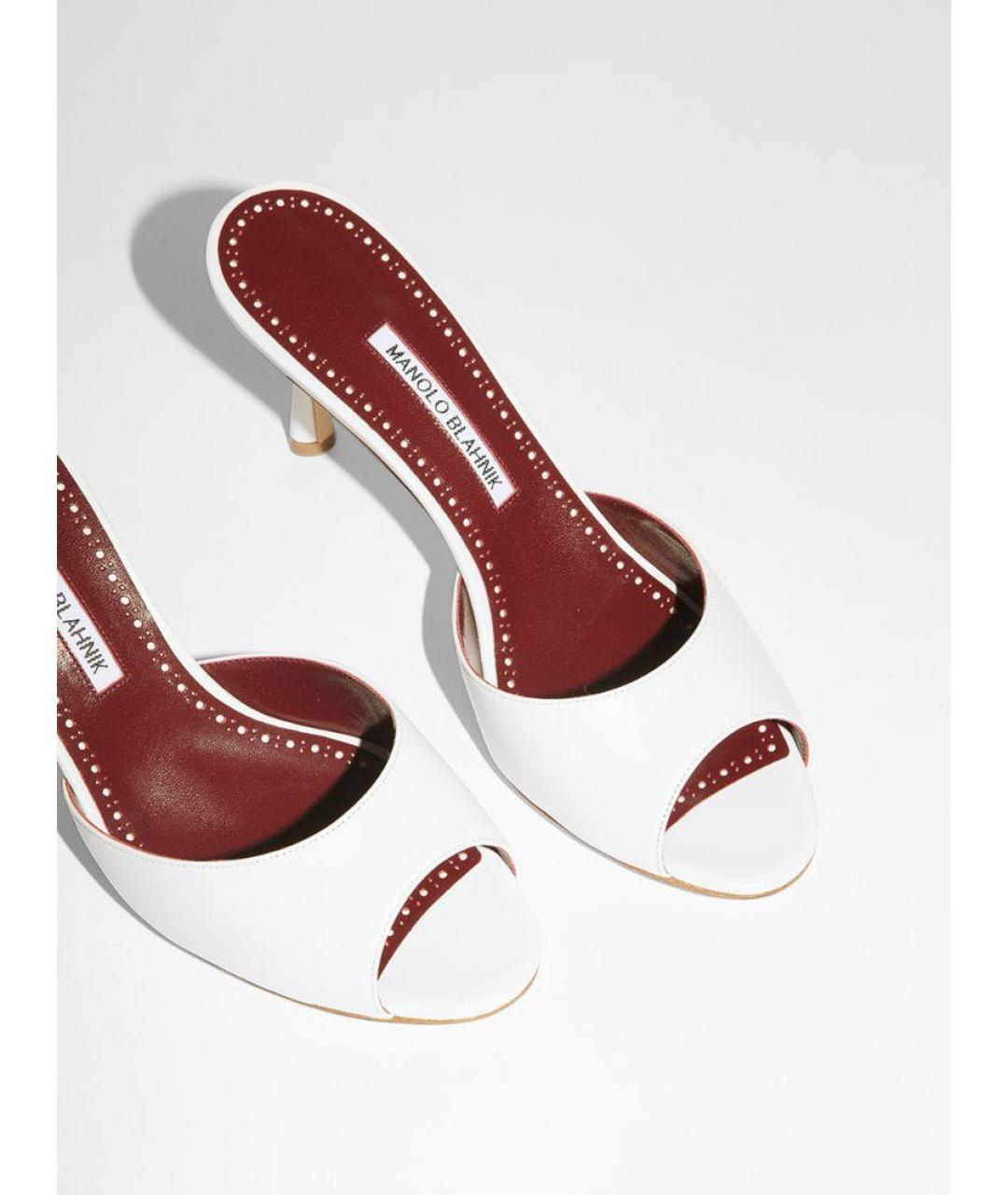 MANOLO BLAHNIK Белые кожаные мюли, фото 2